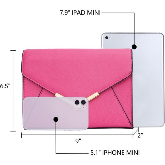 ⚡ Women's Pink Leather Elegant Snap Closure Envelope Foldover Clutch Bag - Picture 6 of 7